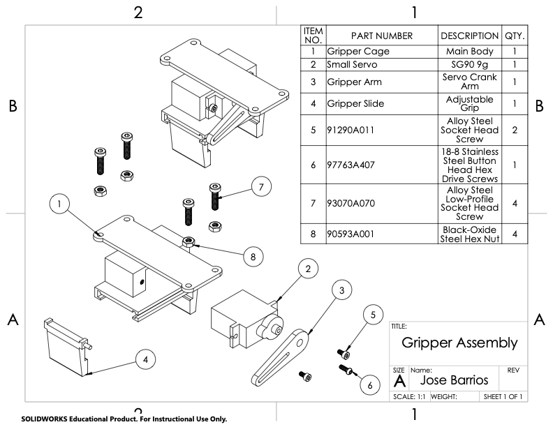 CAD mechanical drawing for the gripper assembly