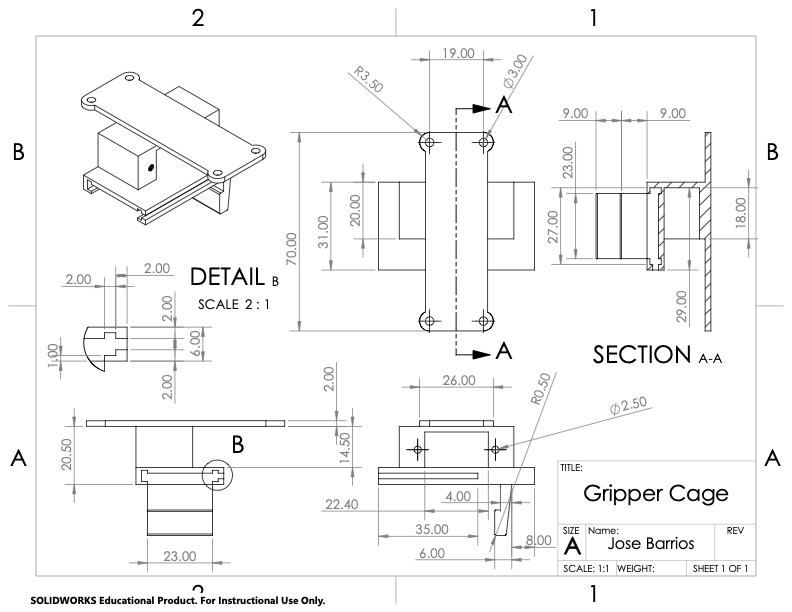 CAD mechanical drawing for the claw housing