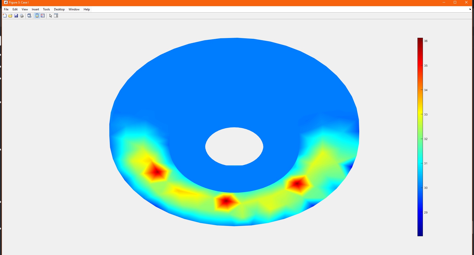 Image of simulation results for Case I on non-perforated disc brake
